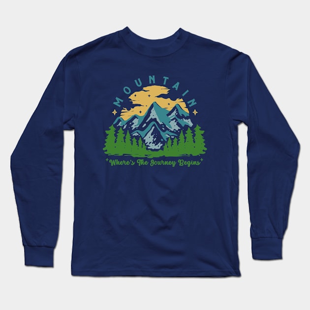 Mountain forest hand drawn vintage Long Sleeve T-Shirt by Mako Design 